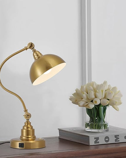Vintage Brass Gold Desk Lamp Decorative Table Lamp for Home Office Living Room Bedroom Desk Light, Rustic Industrial Farmhouse Antique Library Study Desk Lamp E26 LED Bulb Included