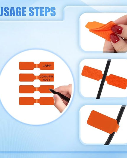 50 Pieces Cord Labels Self-Adhesive Nylon Cable Labels Tags Waterproof Wire Cable Tags or Electronics Office Computers Management and Identification (Orange)