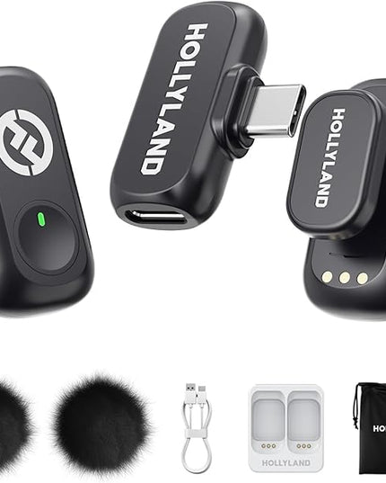 Hollyland Lark A1 Wireless Microphone for iPhone 17/16/15 & Android, 48kHz/24-bit, 3-Level Intelligent Noise Cancel, Magnetic Mini Mic for YouTube, Podcast, Vlogging (Black, 2TX + USB-C RX)