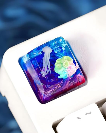 Jellyfish Artisan Keycap Rainbow Coral R1 SA Profile Custom Sea Creature Keycaps 1U ESC Handmade Gaming Sea Resin Key Cap Cherry MX Switch Compatible Mechanical Keyboard Jellyfish Lover Gift