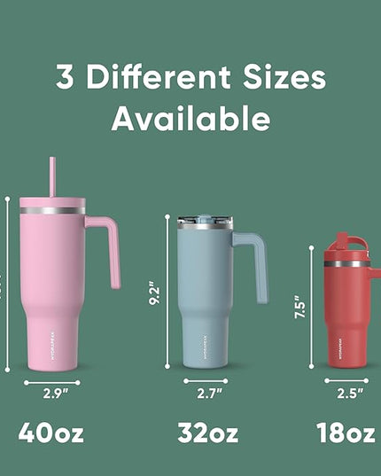 Hydrapeak Voyager 40 Oz Stainless Steel Tumbler with Handle, Insulated Water Bottle With Straw & Lid, Cupholder Friendly Reusable Travel Mug (Kelly Green)
