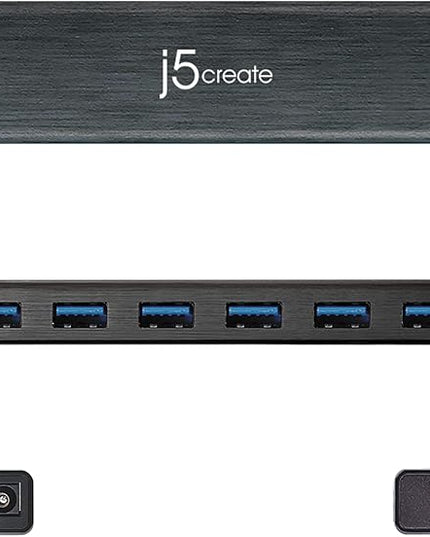 j5create 7-Port Powered USB 3.0 Data Hub with 3.3 ft Extended Cable [20W Power Adapter Included] for Mac, MacBook, Windows, Laptop, Surface, XPS, PC (JUH377)