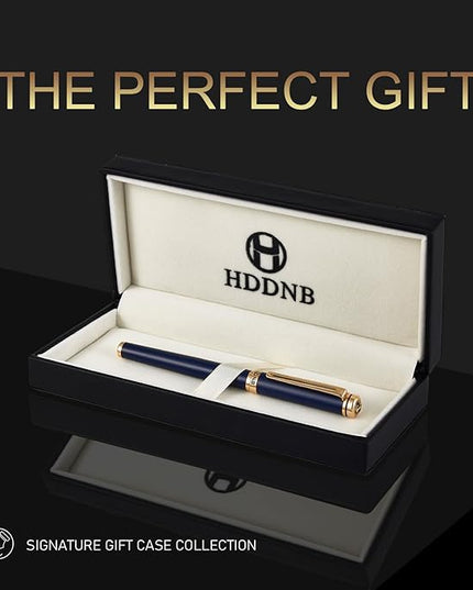 HDDNB Blue Luxury Fountain Pen Set for Men and Women with Gift Box, 24K Gold Finish and Gilded Nib(Fine) with 5 Black Ink Cartridges and Converter