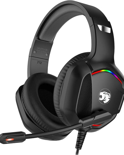 Gaming Headset with Microphone for Pc, Xbox One Series X/s, Ps4, Ps5, Switch, Stereo Wired Noise Cancelling Over-Ear Headphones with Mic, RGB, for Computer, Laptop, Mac, Nintendo, Gamer (Black)