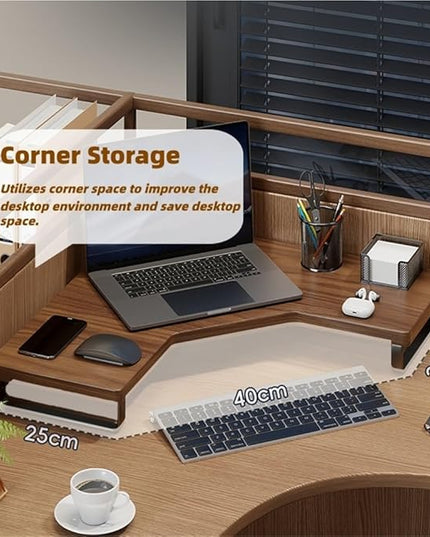 Corner Monitor Stand Riser, Wooden Triangular Computer Shelf, Space-Saving Desktop Organizer for L-Shaped & Corner Desks & Office Desk Accessories(Natural,40x25x14cm)