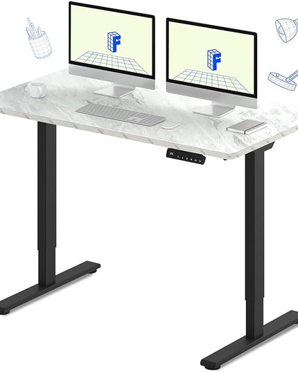 FLEXISPOT E3 Dual Motor Electric Standing Desk 55 x 28 Sit Stand Up Desk, Holds 220 lbs, Adjustable Height w/ Memory Presets, One-Piece Marble Grey Desktop & Black Frame, Ships in 2 Boxes
