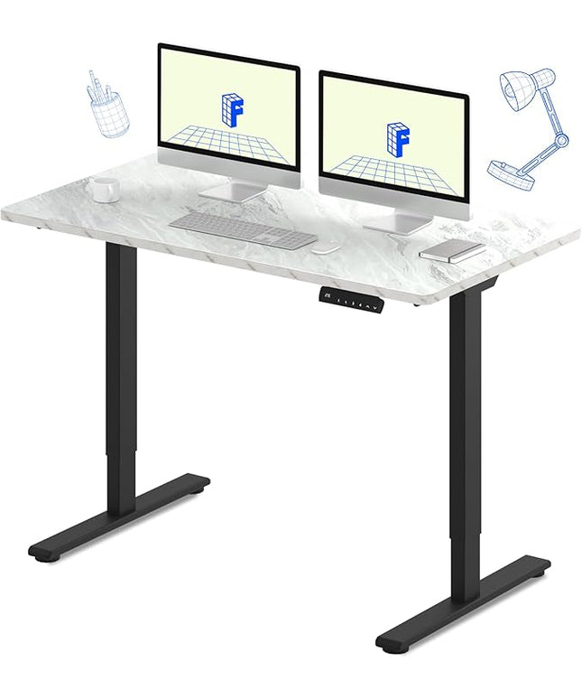 FLEXISPOT E3 Dual Motor Electric Standing Desk 55 x 28 Sit Stand Up Desk, Holds 220 lbs, Adjustable Height w/ Memory Presets, One-Piece Marble Grey Desktop & Black Frame, Ships in 2 Boxes