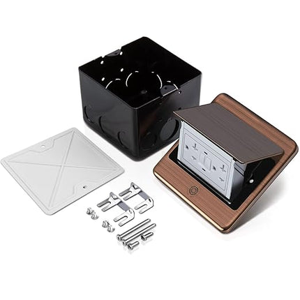 Vagueior Recessed Floor Electrical Outlet Kit,Waterproof Electrical Outlet Covcer Box,Hidden GFCI Outlet+20A Tamper-Resistant Receptacle Outlet with Slow Elastic Damping，ETL Certified,Bronze