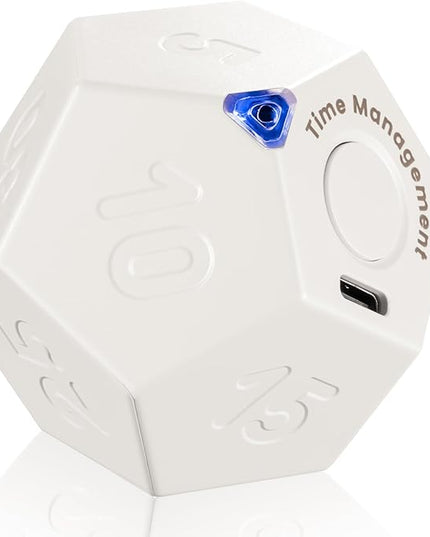 KADAMS Pomodoro Cube Timer Productivity-11 Preset Countdowns, Flip-to-Start Gravity Activation - Sound Vibrate Mute Rechargeable - Ideal for ADHD Kid Kitchen Classroom Cook Study Exercise - White