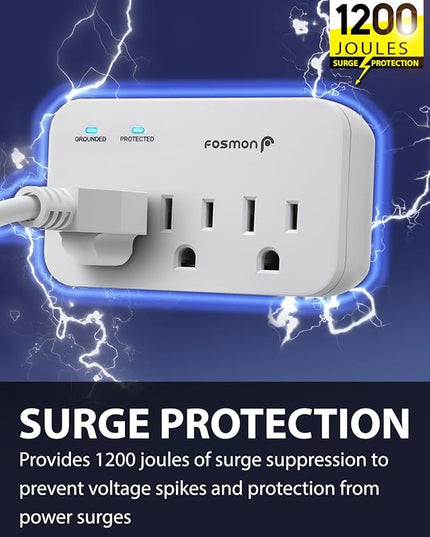 Fosmon Refrigerator Surge Protector, 3 Outlet Heavy Duty Appliance Surge Protector with High Joules for Fridge, Microwave, Washing Machine, Garage Door, 1200J, 1875 Watts, 3 Prong, ETL Listed