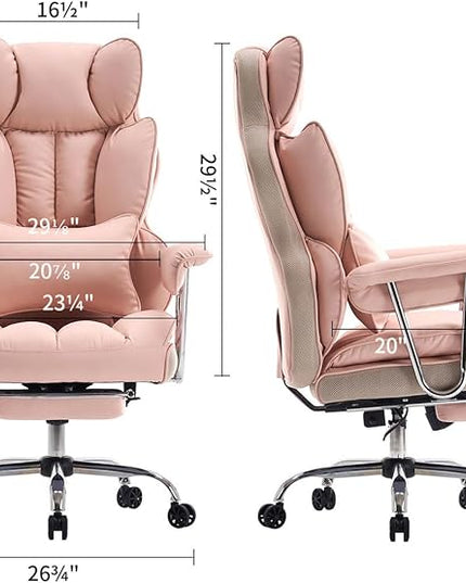 Efomao Big and Tall Office Chair 400LBS, Heavy Duty Executive Office Chair with Foot Rest, Home Office Desk Chairs, Pink Big Tall Computer Chair