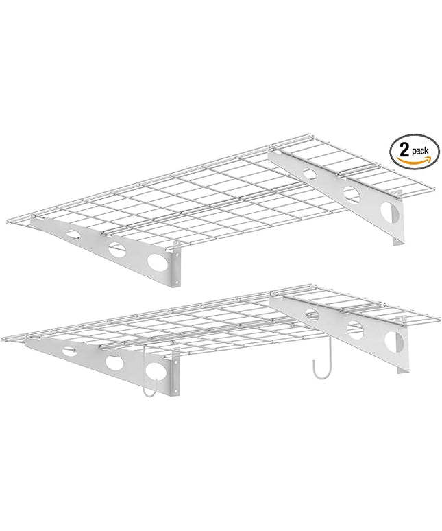 WALMANN 2 Pack Garage Wall Shelves, 2 x 4 ft/24 * 48 inch Wall Mounted Storage Shelves for Garage Heavy Duty Wall Shelving, Holds Up to 220 lbs(White)