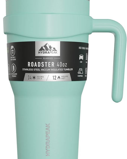 Hydrapeak Roadster 40oz Stainless Steel Tumbler Double Wall Vacuum Insulated Water Bottle With Handle And 2 in 1 Straw Lid (Aqua)