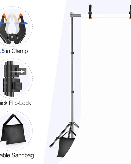 EMART Backdrop Stand 10x7ft(WxH) Photo Studio Adjustable Background Stand Support kit with 2 Crossbars, 8 Clamps, 2 Sandbags and Carry Bag for Parties, Events Decoration, Wedding, Photography