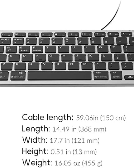 JKSML Wireless Keyboard with 78 Keys, Bluetooth and 2.4 GHz Wireless, Low Profile, Fluid Quiet Typing, 12 Programmable Keys, USB C Rechargeable, for Phone, Tablet, PC, Laptop, Smart TV - Black