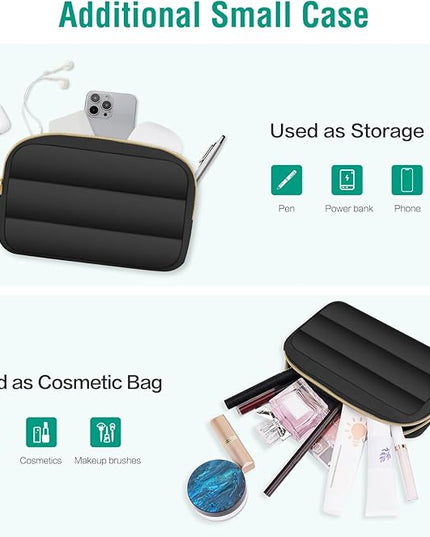 MOSISO 13.3 inch Laptop Case, 13-13.3 inch Puffy Laptop Sleeve Compatible with MacBook Air 13 13.6 M4 M3 M2 M1/Pro 13/Pro 14, HP Dell ASUS Lenovo,Polyester Horizontal Bag with Small Case, Black