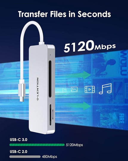 LENTION USB C to CF/SD/Micro SD Multi-Card Reader, SD 3.0 Card Adapter Compatible 2025-2016 MacBook Pro 13/15/16, 2025-2018 Mac Air/iPad Pro/Surface, More (CB-C12, Silver)