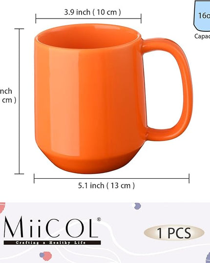 Miicol Ceramic Coffee Mug, 16 oz Large Coffee Cup, Tea Mug with Handle, Flat Bottom Mug for Men, Women, Office, Microwave and Dishwasher Safe, Multi-Color, Sun Orange