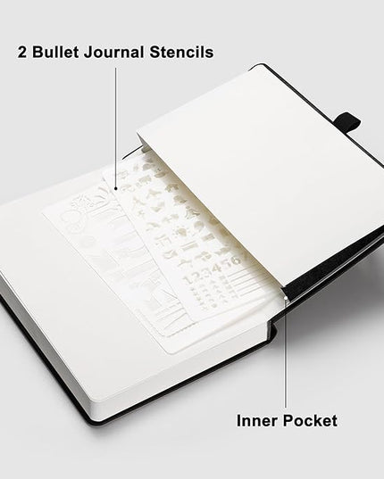 RETTACY Blank Journal Notebook, 192 Pages, A5 Medium Size (5.7'' x 8.3''), Leather Hardcover, 100 GSM Thick Paper, for Sketching, Drawing, Painting (Black)