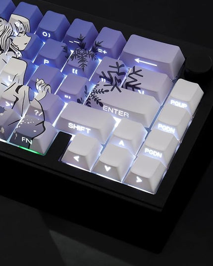 Sunzit Keycaps - Side Print Keycaps 75 Percent, Shine Through Custom Key caps, Japanese PBT Keycap Set Dye Sub, Double Shot, 131 Keys Cherry Profile Keyboard Keycap for Mechanical Keyboard, Snow Wolf