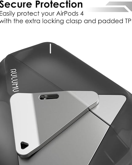 Aulumu A29 Geometric AirPods 4 Case with Lock | Protective Cover with Nylon Buckle | Alloy Armour | Compatible with Apple AirPods 4th (2024) - Translucent Grey