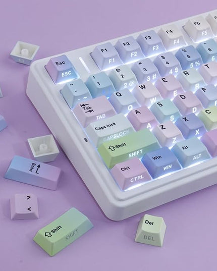 Sunzit Dreamy Purple Keycaps,132 Keys PBT Custom Side Print Keycaps,Cherry Profile Dye Sub Keycap Set,Cute Shine Through Keyboard Key caps for Mechanical Keyboards