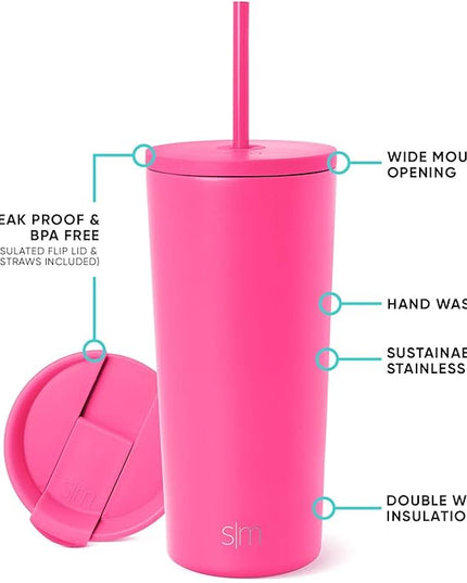 Simple Modern Insulated Tumbler with Lid and Straw | Iced Coffee Cup Reusable Stainless Steel Water Bottle Travel Mug | Gifts for Women Men Her Him | Classic Collection | 20oz | Raspberry Vibes