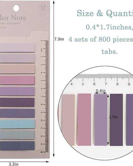 Potanro 800 Pcs Sticky Index Tabs, 4 Sheets Strip Index Tabs, Writable Page Sticky Notes with Ruler for Page Marking Classify File