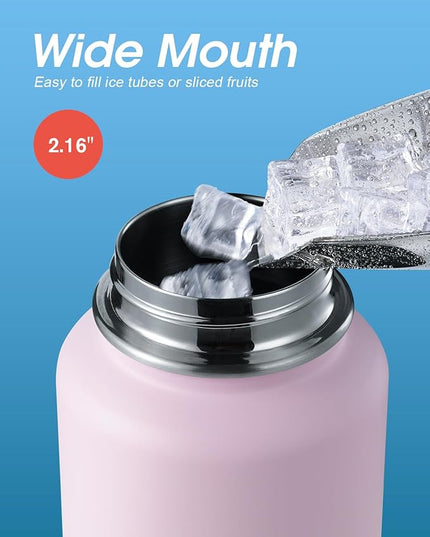 Coolflask Water Bottle 40 oz Insulated with Straw, Stainless Steel Metal 3 Lids Water Flask for Sports or Office, Keep Cold 48H Hot 24H, Pink