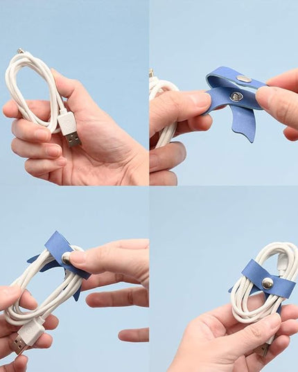 SenseAGE 5 Pack Cord Organizer, Bow Cord Keeper, Cable Organizer USB Holder, Leather Cable Management, Cable Straps, Earphone Winder, Storage Straps for Electronics, Earbuds, Small, Mint