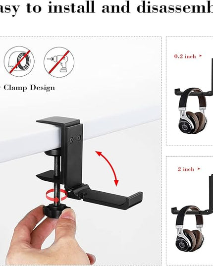NCHONHONG Headphone Holder Under Desk Hook with Cable Organizer, Foldable Aluminum Headset Mount, Space-Saving Hanger for Most Headphones