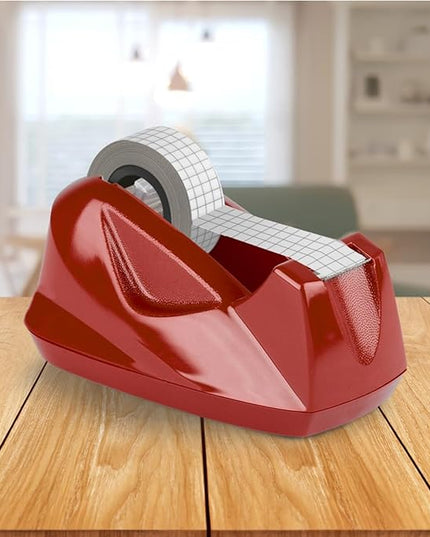 Acrimet Premium Desktop Tape Dispenser, Plastic, Non-Skid Base (Heavy Duty) (Red Color)
