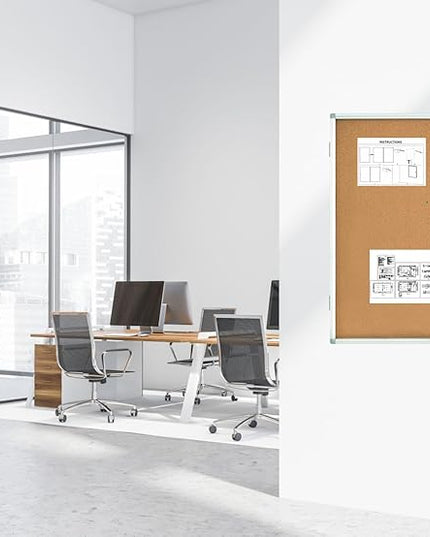 Lockable Display Case 24x36 - Enclosed Cork Bulletin Board with Locking Door, Wall Mounted Aluminum Notice Board for Office, School, Posters, Cards
