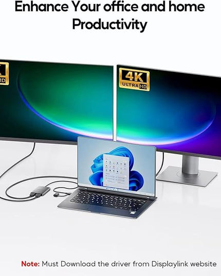 PULWTOP Displaylink Adapter, USB C to HDMI Adapter with Dual Monitor for Mac M1/M2/M3/M4, USB C to Dual HDMI for MacBook, Laptops, iMac, Driver Required