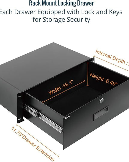 Tecmojo 4U Rack Drawer,Rack Mount Drawer for 19in Network Equipment/Server/AV Rack or Cabinet Enclosure,Sliding and Lockable Server Rack Drawer - Load-Bearing 44lb (20kg),with Cable Management Holes