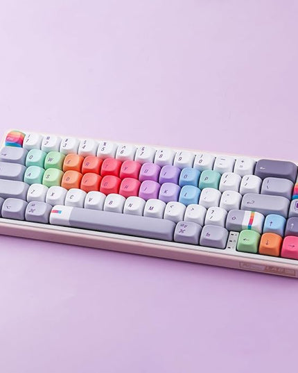 Tsungup MOA Profile Keycaps,131 Keys Gray Rainbow Candy Custom Keycaps,PBT Cute Dye Sub Key Caps Keyboard Keycap Set for MX Switches Mechanical