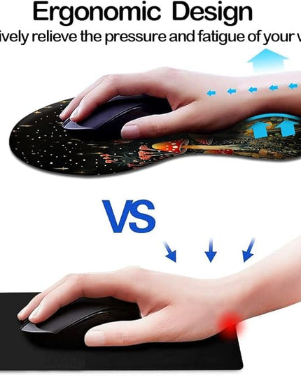 Ergonomic Mouse Pad with Wrist Support,Mouse Pad with Wrist Rest and Coaster Set,Office Supplies Non-Slip Mouse Pads for Desk, Non-Slip Comfortable,Mushroom Star