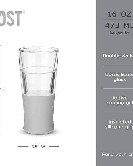 Host Glass FREEZE Double Wall Insulated Beer Glasses, 16oz Set of 2 in Gray