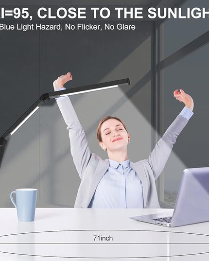 LED Desk Lamp with Clamp, Architect Desk Lamp for Home Office with Remote Control, Swing Arm Clamp on Computer Light, Clip-on Eye-Care Adjustable 5 Brightness Levels Table Light for Working Drafting