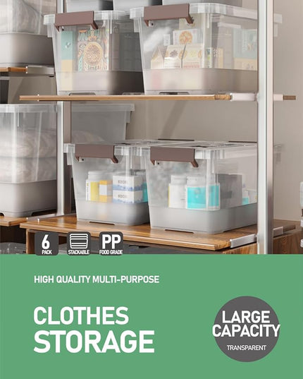 WYT 6 Pack 17qt Clear Plastic Storage Bin with Lid and Latching Buckles, Stackable Tote Organizing Box with Handle