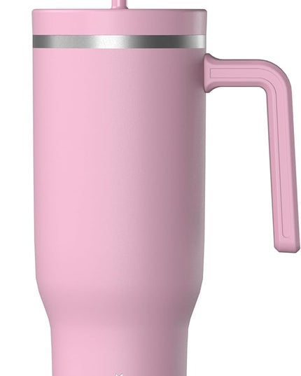 Hydrapeak Voyager 40 Oz Stainless Steel Tumbler with Handle, Insulated Water Bottle With Straw & Lid, Cupholder Friendly Reusable Travel Mug (Cotton Pink)