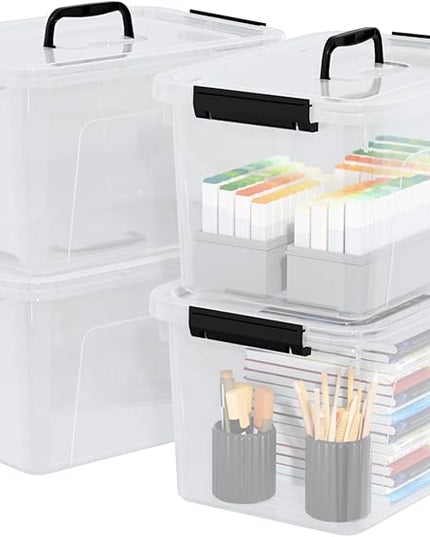 10 Quart Plastic Storage Bins with Lids and Handle, 4 Packs Clear Latching Box
