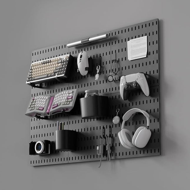 Gliging Controller and Keyboard Holder Wall Mount, Modular Gaming Pegboard with Accessories, Wall Organizer Peg Board for Keyboard Xbox PS5 PS4 Switch, Video Game Storage(33″×22″)
