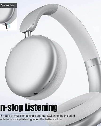 Wentronic Y06 Noise Cancelling Headphones,58H Playtime and 5 EQ Music Modes Wireless Over Ear Bluetooth Headphones with Microphone,Lossless Audio,Multipoint Connection,Foldable,Lightweight,Silver