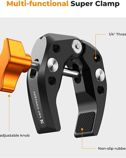 K&F CONCEPT Camera Mount Clamp, Super Crab Clamp with 1/4" Thread Holes, 60mm Max Opening for Round Pipe Flat Surface, Monitors, LED Lights, and Other Photographic Accessories