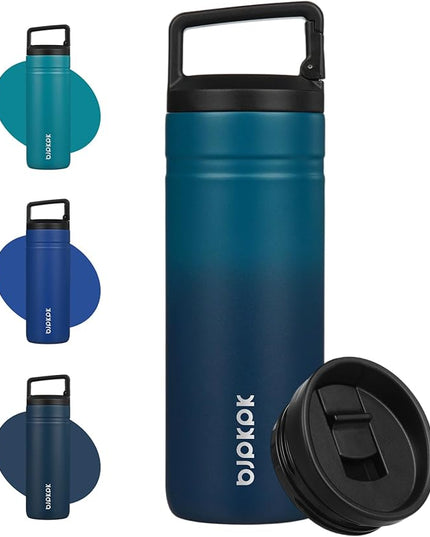 BJPKPK Insulated Water Bottle with 2 Lids,20 oz Double Wall Stainless Steel Vacuum Tumbler Travel Coffee Mug,Wide Mouth Thermal Cup,Sea