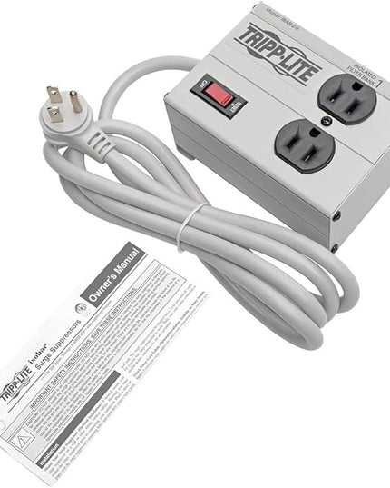 Tripp Lite ISOBAR2-6 Isobar 2 Outlet Heavy Duty Power Strip Surge Protector, 1410 Joules, 6ft Cord, Flat Plug, Metal Power Strip, Industrial Garage Work Shop Bench, Under Desk and Wall Mountable