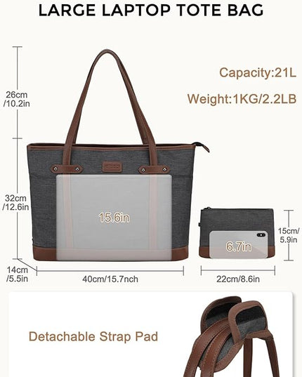 RAVUO Laptop Tote Bag for Women, Water Resistant 15.6 Inch Computer Handbag Purse Teacher Bag With Portable Small Pouch