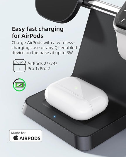 Charging Station for Multiple Devices Apple: 3 in 1 Magnetic Wireless Charger Stand for MagSafe-Compatible Nightstand Charging Dock for iPhone 17 16 15 14 13 12 Pro Max Plus Apple Watch Airpods