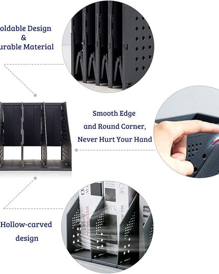 SAYEEC Collapsible Magazine Holder Plastic Desktop 4 Compartment File Rack Magazine Organizer Vertical File Divider Sorter Storage Document Organizer for Office Home School Black